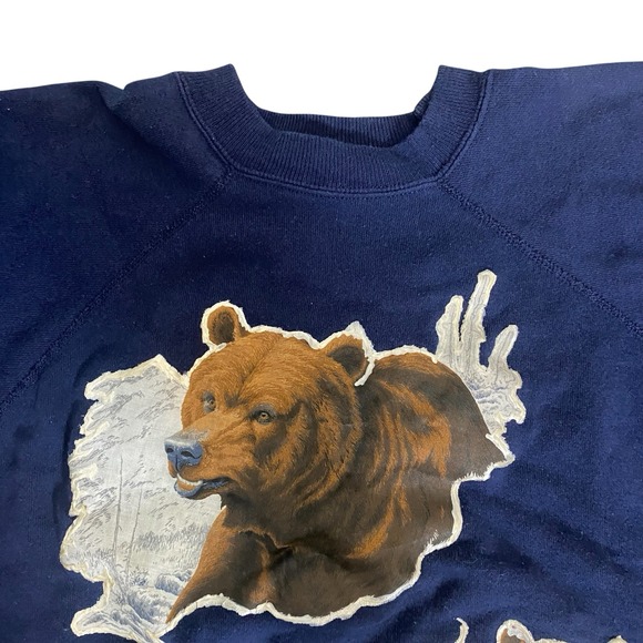 Vintage Hanes Sport Brown Bear Graphic Sweatshirt Crewneck‎ Blue Women X-Large - Picture 1 of 6